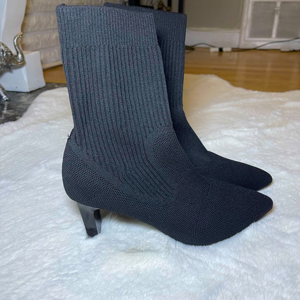 Elastic Ankle Boots For Women,Black Pointed Thick Heel Socks Boots